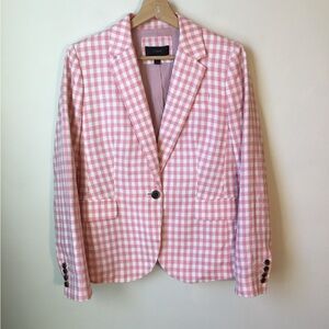 J. Crew Linen Pink And White Checked Blazer